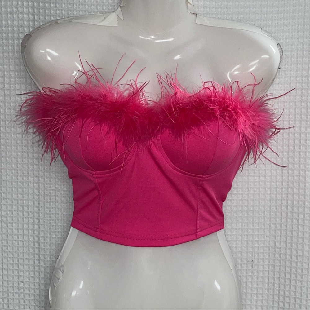 Salanta ladies Pink Feather Trim Bustier Top size large